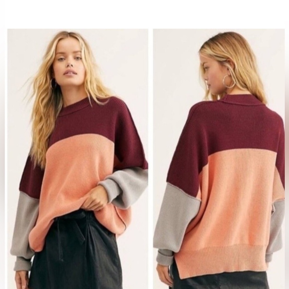 Free People Easy Street Color Block Sweater Peach